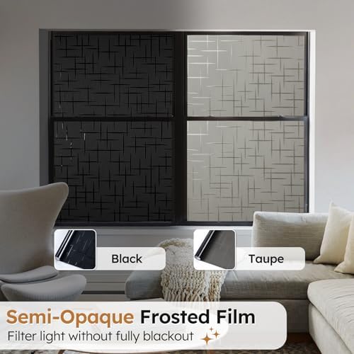 rabbitgoo Window Privacy Film Frosted Glass Window Film, Static Cling Grey Sun Blocking Front Door Cover, Decorative Frosting Privacy Sticker Home Glass Tint, Cross Pattern, Taupe, 35.4" x 157.4" - Image 4