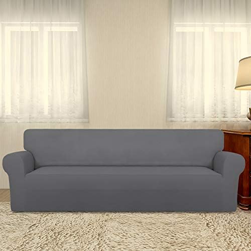 PureFit Stretch Couch Covers for Sofa 4 Seater Slipcovers Gray - Image 2