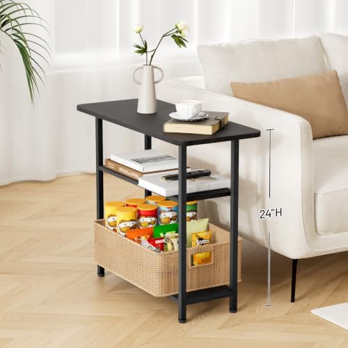 SLEEPING LAMB Side Table for Living Room, 3-Tier End Table for Small Space with Wide Storage Tabletop, Classic Black Narrow Nightstand for Bedroom, Sofa Couch - Image 4