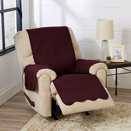Great Bay Home Reversible Recliner Cover - Washable Slipcover Furniture Protector with Elastic Straps - Perfect for Kids & Pets - Quilted & Stitched Detail (Wine/Light Grey) by GreatBayHome