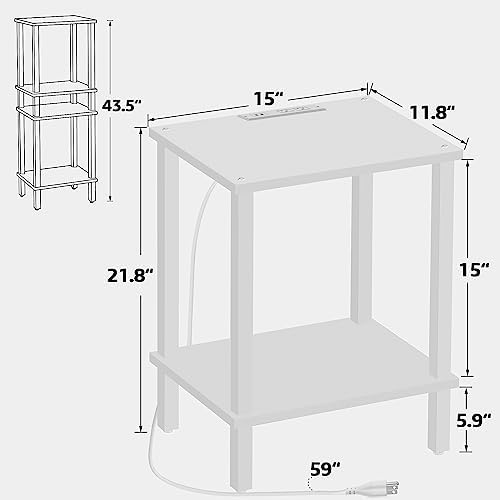 TUTOTAK End Table with Charging Station, Side Table, Nightstand - Image 2