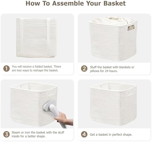 UBBCARE Set of 2 Kallax Storage Cubes-13 ×15 ×13 Inch, Cotton Rope Basket for Shelves, Toys, Book, Cube Storage Bin with Handles, Woven Storage Basket for Organizing, White - Image 7