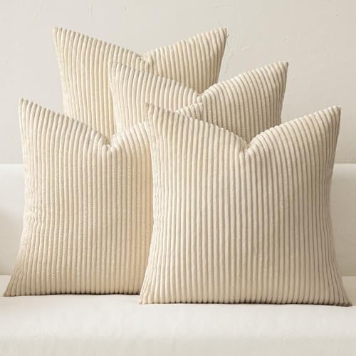MIULEE Soft Corduroy Decorative Throw Pillow Covers Beige 20x20 by MIULEE