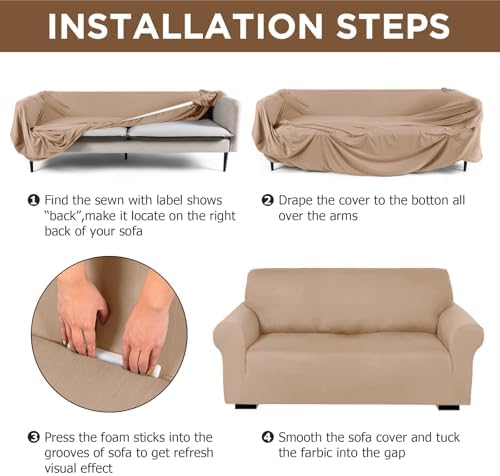 Peryiter 3 Pcs Couch and Loveseat Sofa Covers,Sand,Milk Silk - Image 3