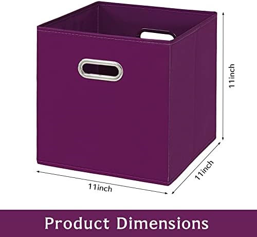 Fabric storage bins Cubes, Fabric Cube Organizer with Handle, Foldable Cube Bins for Cloth or Accessary Storage, 11x11x11, Set of 3, (Purple) - Image 2