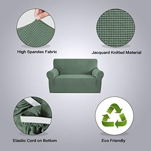 H.VERSAILTEX Stretch Couch Cover Loveseat Covers for 2 Cushion Couch Dog Couch Cover 1 Piece with Elastic Bottom, Textured Checked Jacquard Fabric(Loveseat 58"-70" Wide, Loden Frost) - Image 4