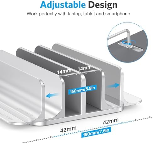 OMOTON Dual Vertical Desk Laptop Stand Holder, Fits MacBook Air/Pro, Silver - Image 4