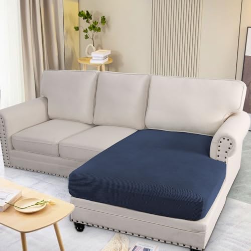 H.VERSAILTEX Super Stretch Individual Chaise Cover Sectional Couch Covers for L Shaped Sofa Both Left/Right Featuring Thick Jacquard Textured Twill Fabric (1 Piece Chaise Cover, Navy) - Image 2