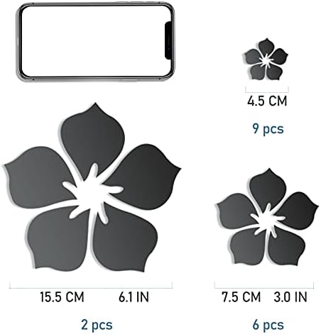 Philbinden Acrylic Mirror Floral Wall Stickers Self Adhesive Mirror Wall Decor Removable Mirror Decor 3D Flower DIY Wall Sticker for Living Room Bedroom Bathroom (Black) - Image 2