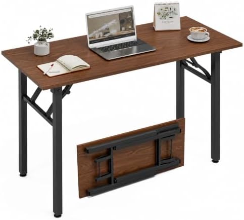 XBurmo Folding Desk Foldable Table, No Assembly 43.3" Foldable Desk Space-Saving Workstation for Small Space, Computer Table, Flat Storage for Home Office, Bedroom, Dorm, Study Room, Dark Walnut by XBurmo