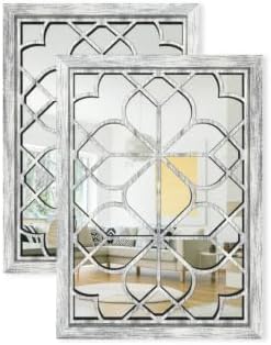 Set of 2 19x26 Inch Large Grey Shatterproof Rectangular Wall Mirrors, Boho Rustic Farmhouse Vintage Accent Mirrors for Living Room Bedroom Entryway Dining Room & Home Decor by HMANGE