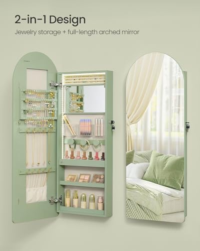 SONGMICS Wide Jewelry Organizer, Wall/Door Mounted, LED Cabinet, Lockable - Image 4