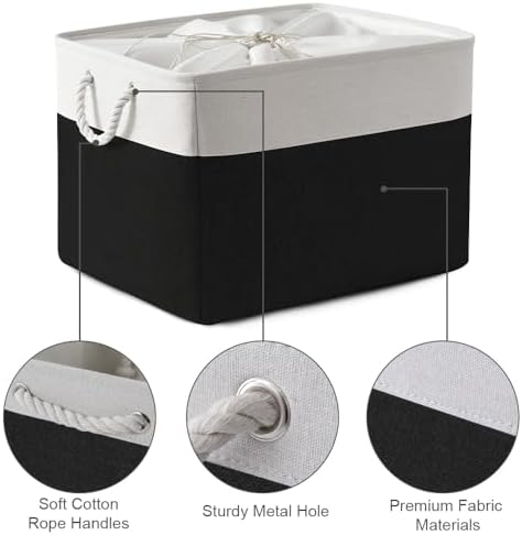 TheWarmHome Organization and Storage for Shelves - Extra Jumbo 3 Pack 20.5x15.7x13.8 inch Fabric Storage Basket for Organizing, Storage Bins for Shoes Towel Blanket (White & Black) - Image 6