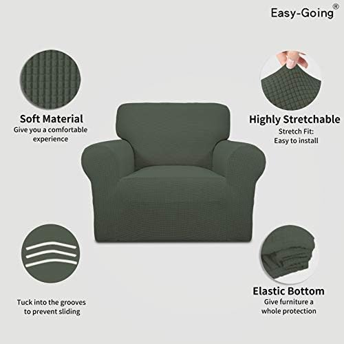 Easy-Going Stretch Chair Slipcover with Arm Washable Olive Green - Image 3