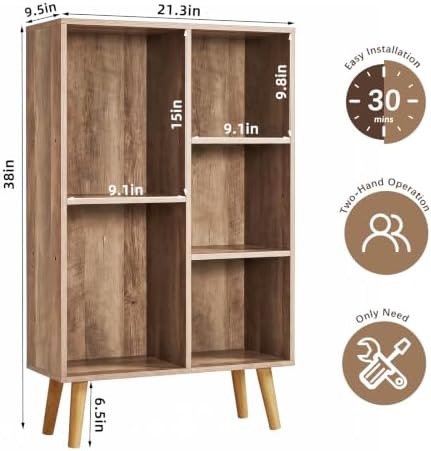 YAHARBO Small Yellow Narrow Bookshelf,4 Tier Modern Bookcase with Legs,Bookshelves Wood Storage Shelf,Rustic Book Shelves Cube Organizer,Display Bookcase - Image 2