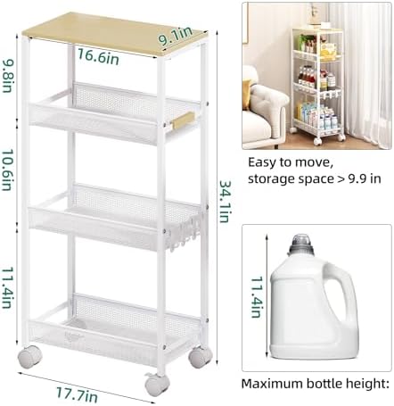 4-Tier Slim Utility Rolling Laundry Cart with Wheels, Easy to Assemble - Image 2