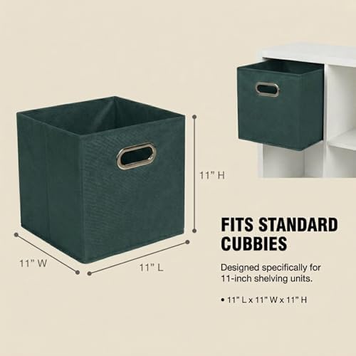 Household Essentials Foldable Fabric Storage Cubes 6-Pack – 11x11x11 Stackable Non-Woven Bins with Chipboard Sides & Grommet Handles – Closet, Shelf, Nursery, or Office Organizer – Dark Green - Image 2