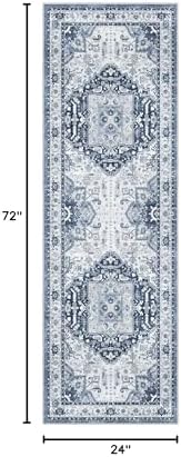 Madane Washable Runner Rug 2x6 Runners for Hallways Non Slip, Navy/White - Image 2