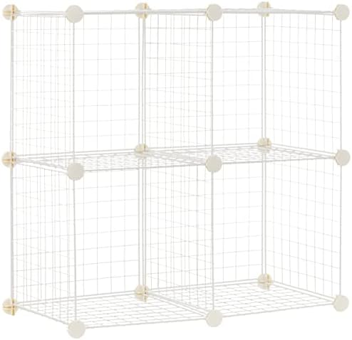 Amazon Basics 4 Cube Wire Grid Storage Organizer, Closet Organizer and Shelves, Stackable, Space-Saving, Easy to Assemble, 14"x14"x14", White by AmazonBasics