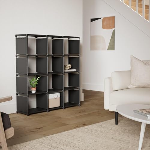 Mavivegue Book Shelf, 12 Cube Storage Organizer, DIY Bookcase, Metal Bookshelf,Tall Book case for Bedroom, Living Room,Office,Closet, Black Cubicle Rack - Image 2