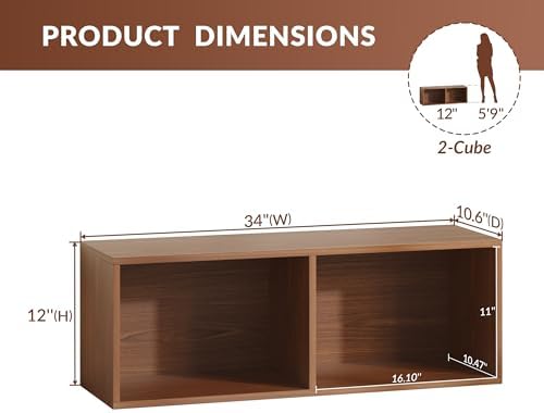 IOTXY DIY Modular Cubby Bookcase - Stackable 2-Cube Open Bookshelf, Walnut - Image 3