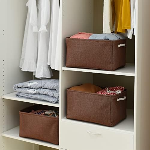 TheWarmHome Decorative Basket Rectangular Fabric Storage Bin Organizer Basket with Handles for Clothes Storage (Brown,Large-3Pack,15.7L*11.8W*8.3H) - Image 4