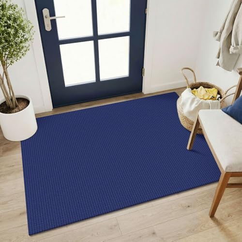 KOZYFLY Washable 3x4 Entry Area Rug, Braided Throw Rugs for Entryway, Non Slip Door Mat Indoor Outdoor Entrance, Front Porch Foyer Carpet for Kitchen, mudroom, Bathroom, Deep Navy Blue by KOZYFLY