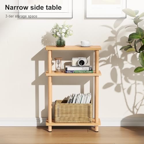 Apicizon Small Narrow Side Table, 3-Tier Skinny End Table, Natural - Image 4