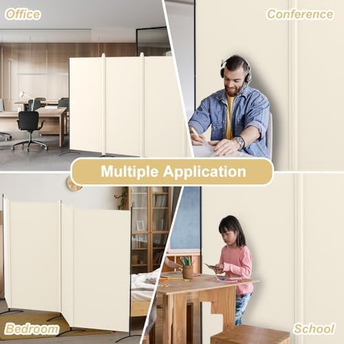 Kokorona 4 Panel Room Divider, 6FT Tall Folding Privacy Screen Wall Dividers, Portable Privacy Screen Freestanding Room Divider for Room Separation, Included - Cover Strips, Beige, 136''W x 71''H - Image 6