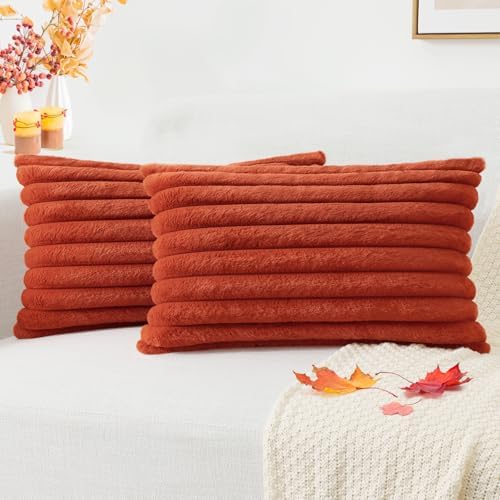 Pallene Faux Fur Fall Decorative Throw Pillow Covers 12x20 Set of 2, Rust by PALLENE