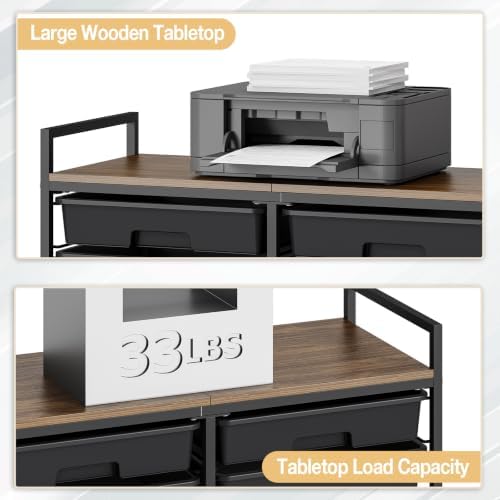 TOOLF 12 Drawers Rolling Storage Cart with Wooden Top for Classroom, Black - Image 6