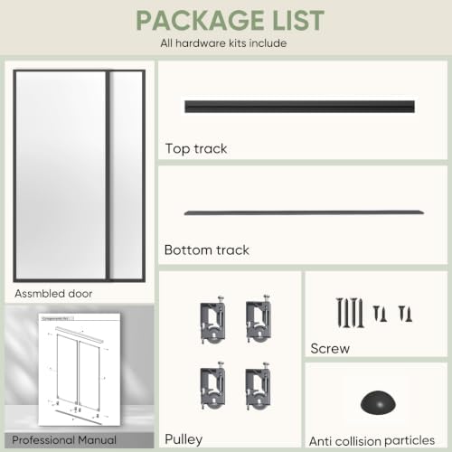 JUBEST 72x80 Mirrored Closet Door, 2-Panels Steel Frame Sliding Mirror Door Top & Bottom Track Kits, One Side Full-Sized Mirror with Safety Backing, Easy to Install, Black - Image 4