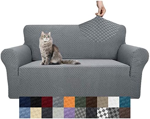 YEMYHOM Couch Cover Latest Jacquard Design High Stretch Sofa Covers for 2 Cushion Couch, Pet Dog Cat Proof Loveseat Slipcover Non Slip Magic Elastic Furniture Protector (Loveseat, Light Gray) by YEMYHOM