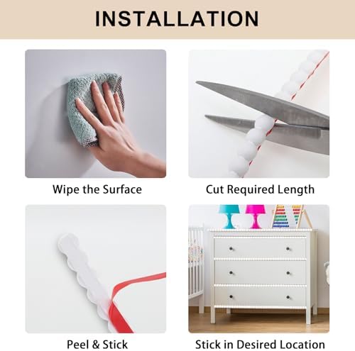 Hungbak 0.39" x 196.8" Peel and Stick Unfinished White Beaded Molding Trim - Self-Adhesive Decorative Strip for Picture Frame, Mirror, Shelf, Wall, Door, Cabinet - Image 7