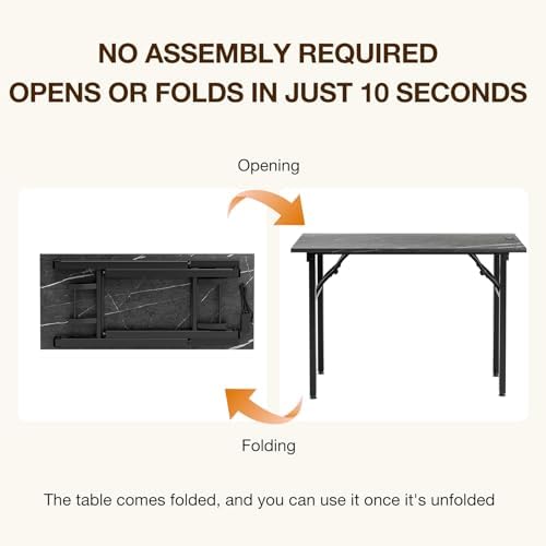 TEMI Small Computer Desk Folding Table - No Assembly, Compact 43.3" Foldable Desk with Power Outlets & USB Charging Port, Portable Small Office Desk, Ideal Mini Study Table, Marble Greige - Image 4