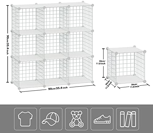 HUBSON Wire Cube Storage Organizer, Book/Toy/Craft/Potted Plants and petCloset Organizers and Storage Shelves, 9-Cube Freely Combinable Metal Grids Storage Shelf,White Plus Iron - Image 3