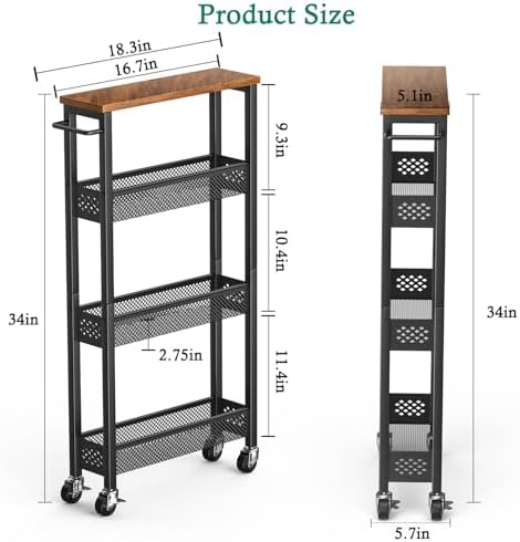 XYZLVSI Utility Slim Storage Cart on Wheels, 4 Tier Laundry Room Organizers - Image 5