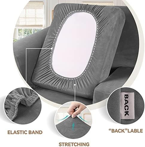 WEERRW Velvet Stretch 3 Pieces Couch Cover for Sofa Washable, Light Grey - Image 3