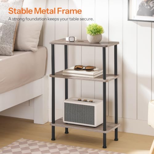 HOOBRO Narrow Side Table, 3-Tier Slim End Table No Tools Needed, Twist-On Assembly, Skinny Nightstand Sofa Storage Shelf for Living Room, Bedroom, Study, Greige and Black BG246BZ01 - Image 4