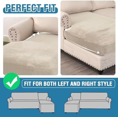 H.VERSAILTEX Velvet Stretch Individual Chaise Cover Sectional Couch Covers for L Shaped Sofa Both Left/Right Furniture Protector Seat Cushion Sofa Cover (1 Piece Chaise Cover, Ivory) - Image 6