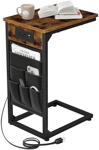 AMHANCIBLE C Shaped End Table with Charging Station, TV Tray by AMHANCIBLE