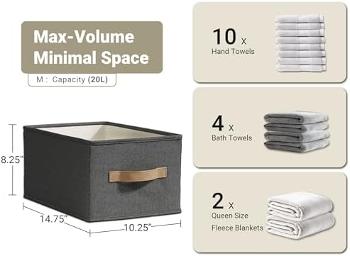 3-Pack Closet Storage Bins, Foldable Fabric Storage Baskets, Black - Image 3