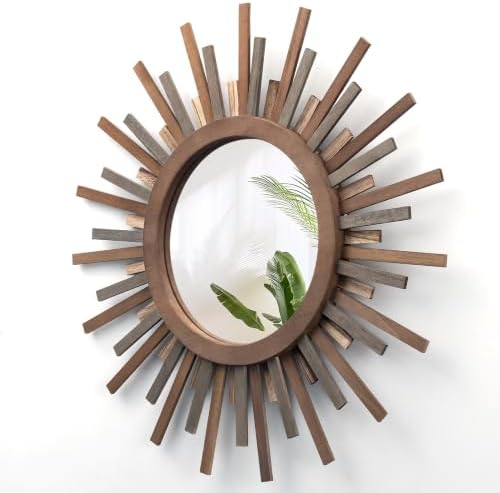 24 Inch Boho Sunburst Mirror, Decorative Rustic Farmhouse Wall Decor for Living Room, Bedroom, Bathroom, Hallway - Tricolor Wood Frame by Makelifemorewonderful