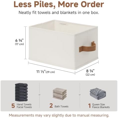 StorageWorks Closet Storage Bins with PU Handles, Ivory White, Small - Image 6