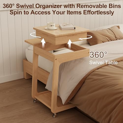 Solid Wood C Shaped End Table for Couch, Oak Couch Desk - Image 5