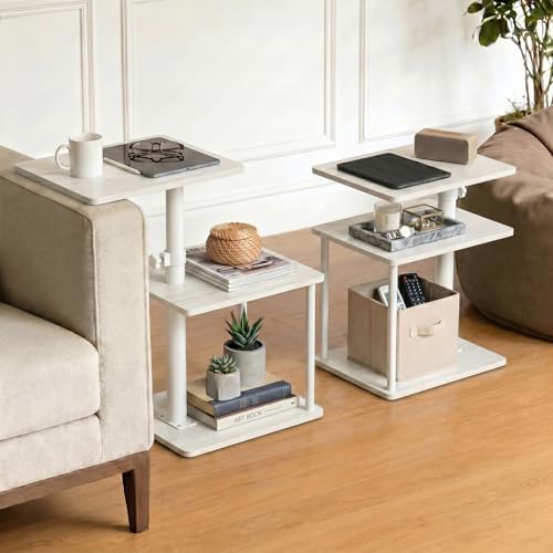 Faesun Swivel Side Table for Couch Arm, Adjustable C End Table for Recliner or Bed, Tv Trays with Storage Shelf for Small Spaces Small Nightstand Table for Living Room, Bedroom，2pc by Faesun