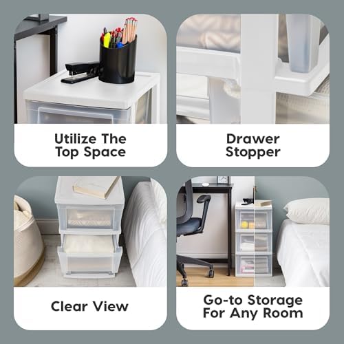 IRIS USA 3-Drawer Slim Narrow Storage Organizer, 2-Pack, White/Clear - Image 3