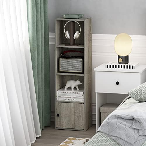 Furinno Luder Shelf Bookcase with 1 Door Storage Cabinet, French Oak - Image 2