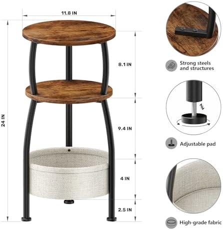 Round Side Table for Small Spaces with Storage Basket, 11.81in - Image 3