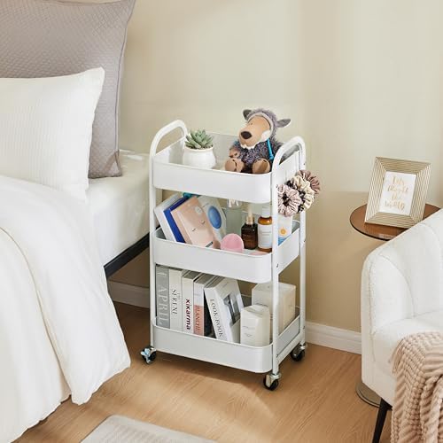 3-Tier Rolling Utility Cart with Caster Wheels,Easy Assembly, White - Image 5